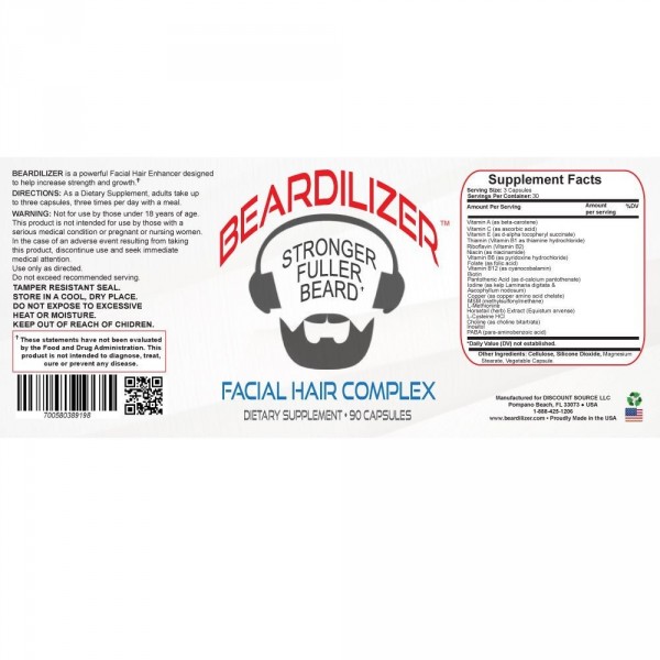 Beardilizer - Pakkaus 4 Pulloa 90 Kapselia - Viiksien Ja Parran Kasvattamiseen