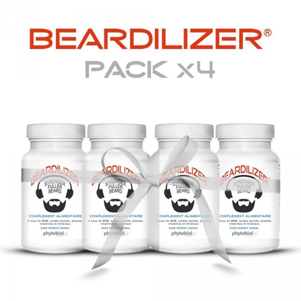 Beardilizer - 4 Bottle Pack of 90 Capsules - Facial Hair and Beard Growth Complex for Men